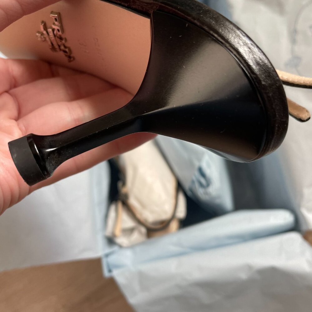 Prada Black Croc-Embossed Slingback Pointed Toe Heels with Button Accent - Picture 9 of 10